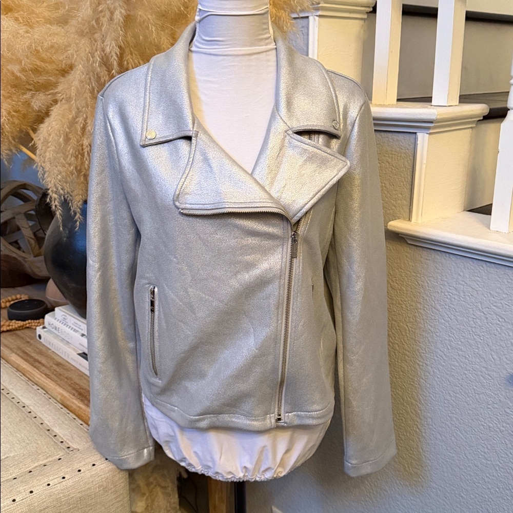 Juicy Couture Metallic Moto Jacket Front Zip Pockets Size Large